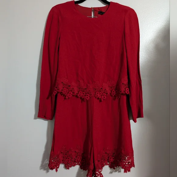 Zara Woman Red Lace Long Sleeve Romper Women's XS Romantic Holiday - Picture 4 of 11